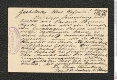 Nachlass Franz Steindachner, Postkarte von Einar Lönnberg an Franz Steindachner (26.02.1896), Inv.Nr. 309.01, Seite 2